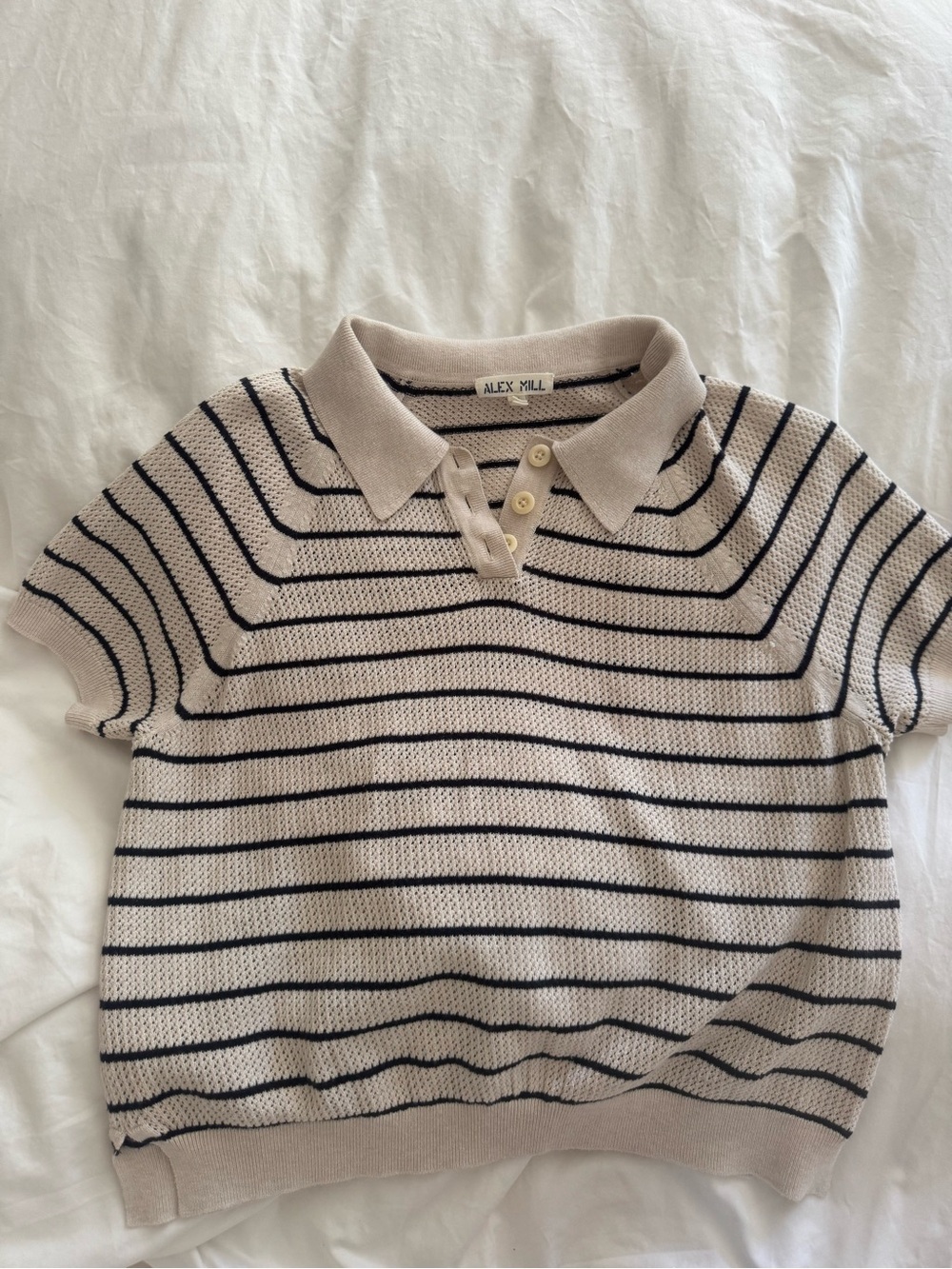 Alex Mill Beige Polo Top with Black Stripes